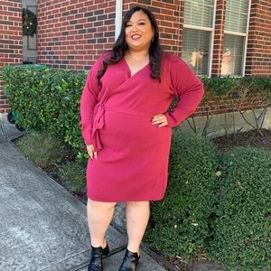 BOO HOO - Red Sweater Wrap Dress - Size 20